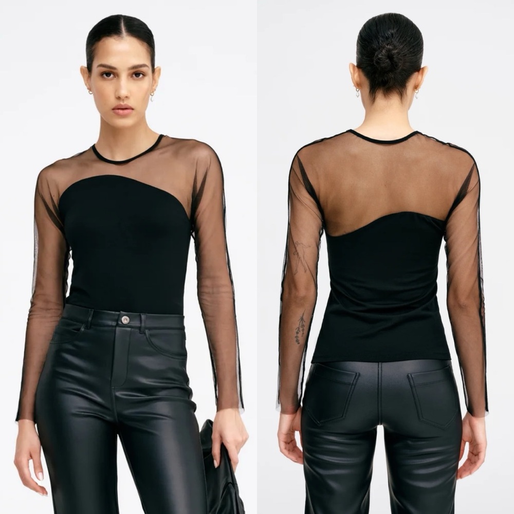 Marcella NYC Evelyn Luxe Black Mesh Top